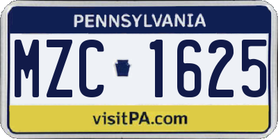 PA license plate MZC1625