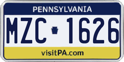 PA license plate MZC1626