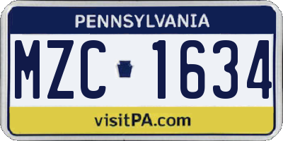PA license plate MZC1634