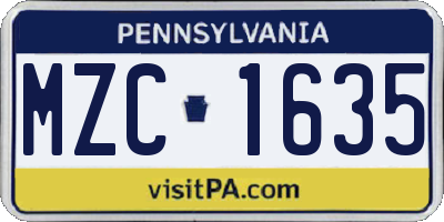 PA license plate MZC1635