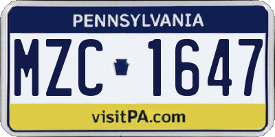 PA license plate MZC1647