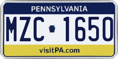 PA license plate MZC1650