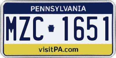 PA license plate MZC1651
