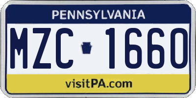 PA license plate MZC1660