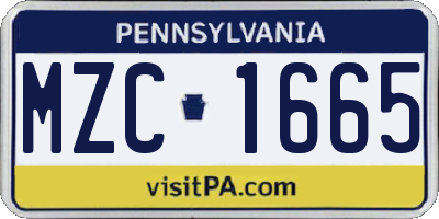 PA license plate MZC1665