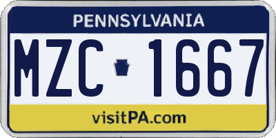 PA license plate MZC1667