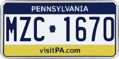 PA license plate MZC1670
