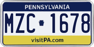 PA license plate MZC1678