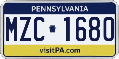 PA license plate MZC1680