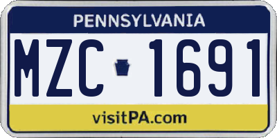 PA license plate MZC1691