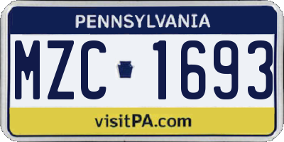 PA license plate MZC1693