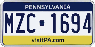 PA license plate MZC1694