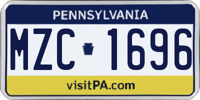 PA license plate MZC1696