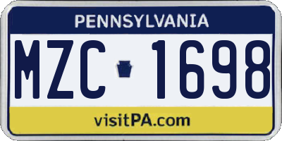 PA license plate MZC1698