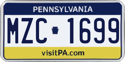 PA license plate MZC1699