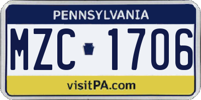 PA license plate MZC1706