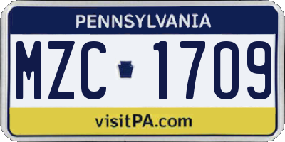 PA license plate MZC1709
