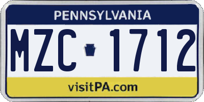 PA license plate MZC1712