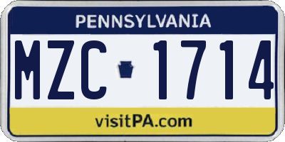 PA license plate MZC1714