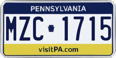 PA license plate MZC1715