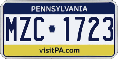 PA license plate MZC1723