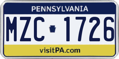 PA license plate MZC1726