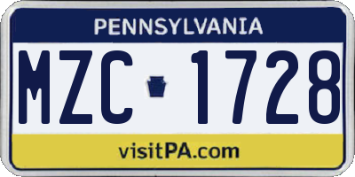 PA license plate MZC1728