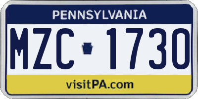 PA license plate MZC1730