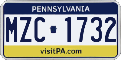PA license plate MZC1732
