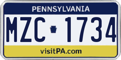 PA license plate MZC1734