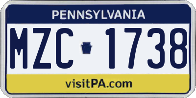 PA license plate MZC1738