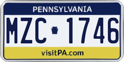 PA license plate MZC1746