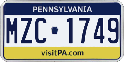 PA license plate MZC1749