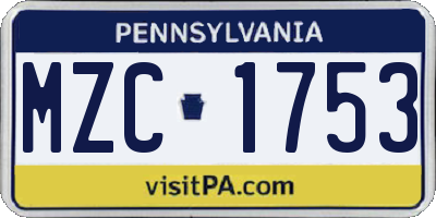 PA license plate MZC1753