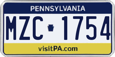 PA license plate MZC1754