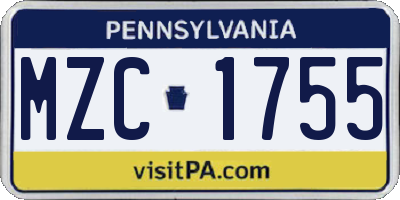 PA license plate MZC1755