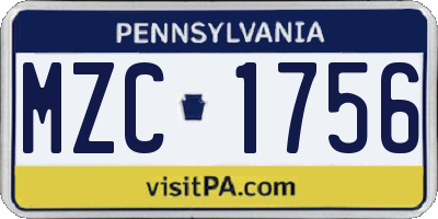PA license plate MZC1756