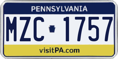 PA license plate MZC1757