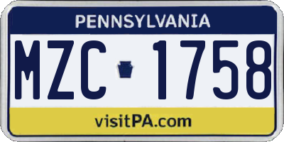 PA license plate MZC1758