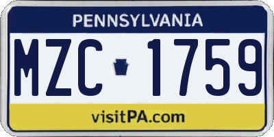 PA license plate MZC1759