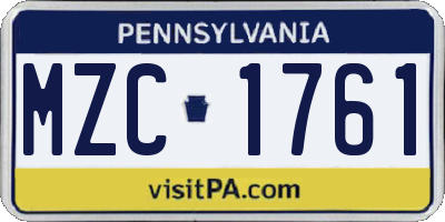 PA license plate MZC1761