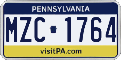 PA license plate MZC1764