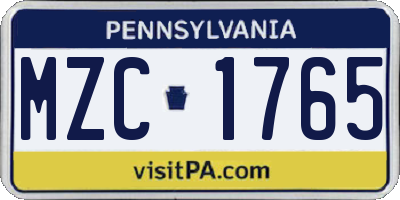 PA license plate MZC1765