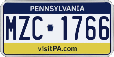 PA license plate MZC1766
