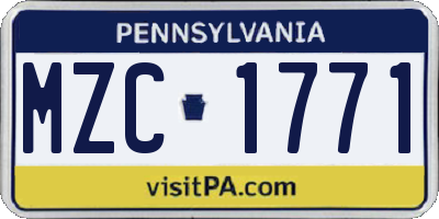PA license plate MZC1771