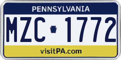 PA license plate MZC1772