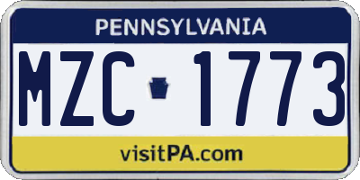 PA license plate MZC1773