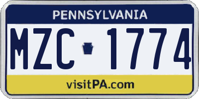 PA license plate MZC1774