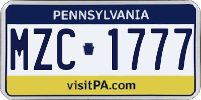 PA license plate MZC1777