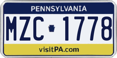PA license plate MZC1778